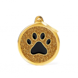 Penning enkelzijdig Hond Gold Glitter Circle Black Paw